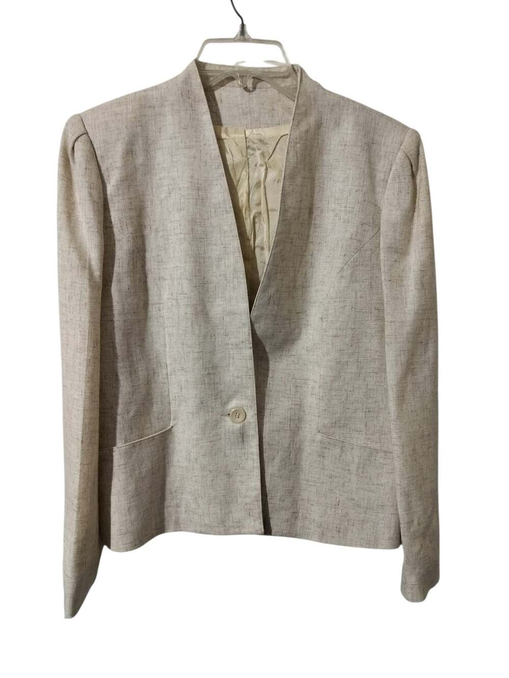 6234)Vtg Suitsme Neutral Collarless Career Minimalist Single Button Blazer 10